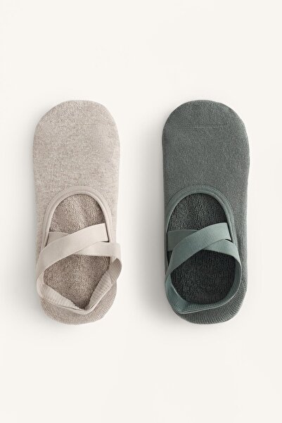 Oysho 2 pairs of cotton blend yoga and Pilates socks with crossover straps and padding