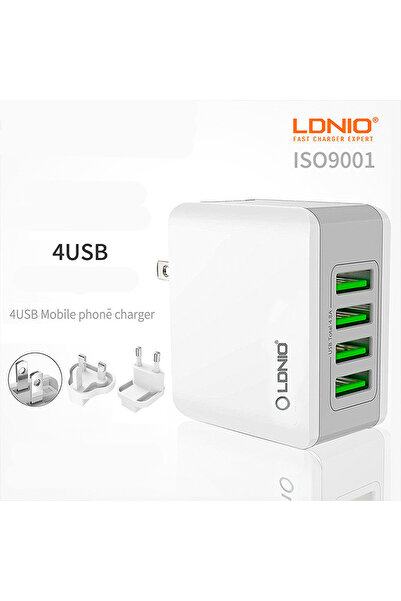 OEM Încărcător USB LDNIO cu 4 Porturi și Adaptoare UK/EU/US/AU –.Alb.