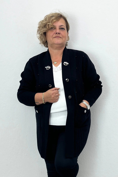 Mia Butik Women's Black Seamless Cardigan with Pocket Detail