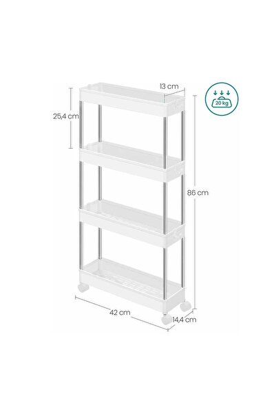 ASTERA Tekerlekli, 4 Katlı, Mutfak Arabası, Yer Tasarruflu, Banyo, Niş Rafı, ...