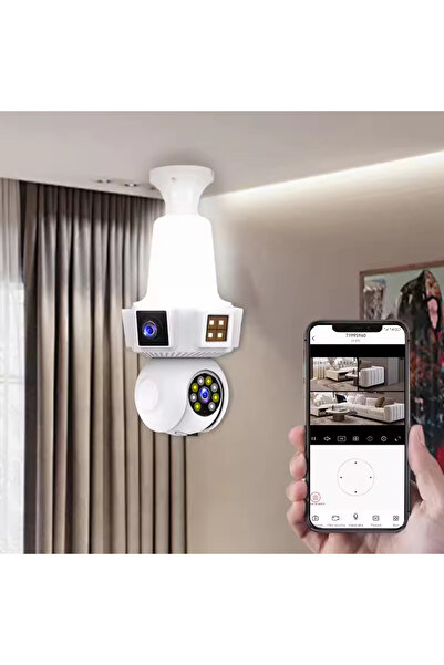hotzeass WiFi Bulb Surveillance Camera, Triple, 360° Rotation, Night Vision, Integrated Microphone – White