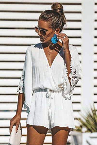 WildFashion Casual short jumpsuit with embroidery and tassels N854-2