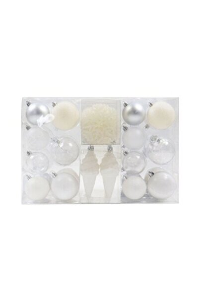 OEM Globuri de Crăciun, albe + argintii + transparente, set de 44, SD20-L-002