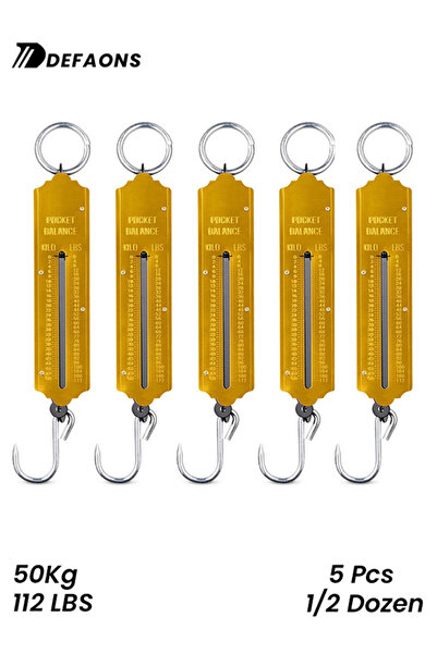 DEFAONS 50Kg Pocket Balance Mechanical Hanging Scale – 5 Pcs Set – Dual Reading Kg/Lbs for Multi-Use