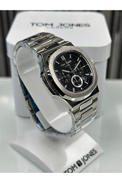 Tom Jones Siyah Kadran Kavisli Kasa Çelik Kordon ERKEK KOL SAATİ