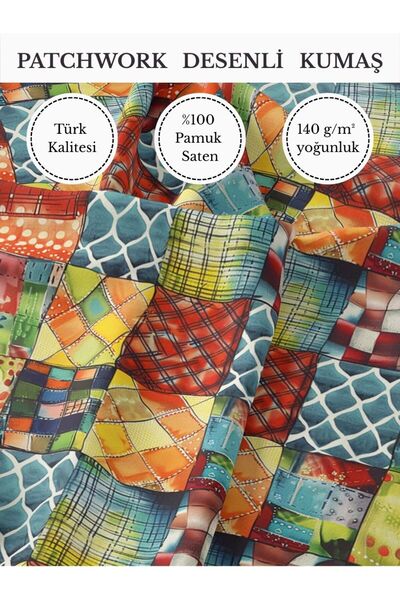 FabricMarket %100 Pamuk Saten Patchwork Kumaş – 155×100 cm – Dikiş ve DIY İçin