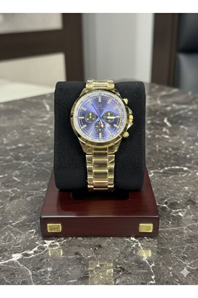 Feronnucci ساعة يد رجالية كوارتز بسوار من الفولاذ الذهبي مع كرونوغراف ومينا أ...