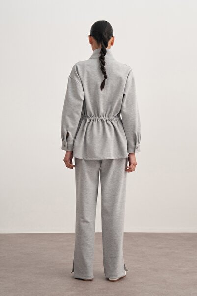 EBU Prive Γυναικείο Σετ Αθλητικό Μπουφάν Interlock O oversized Γκρι Μελανζ