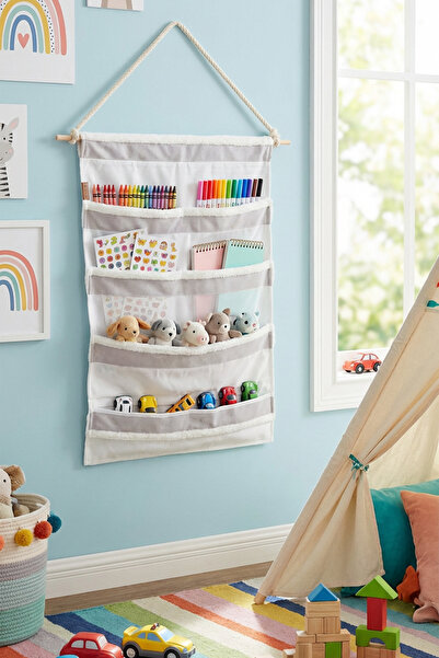 HAMUR Over the Door Hanger 4 Compartments Bathroom Closet Organizer Children's Room over Door Wall Organizer Solid Gray