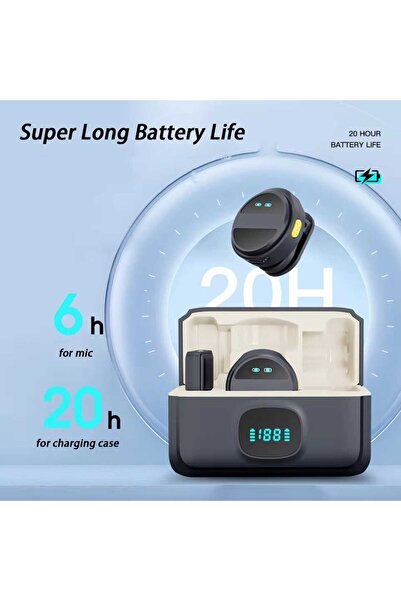 Tiger Dual wireless lavalier microphone compatible with Type-C and iPhone, featuring noise reduction and comes with a charging case.