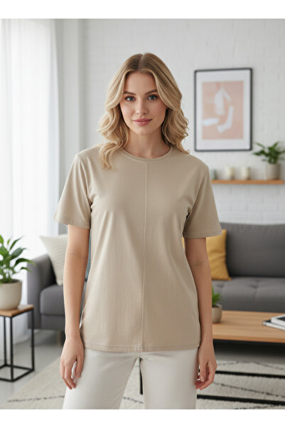 LETS BASIC Basic T-Shirt with Front Stitch Detail