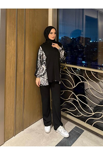 butik hira Σετ δύο τεμαχίων με φερμουάρ με έθνικ σχέδιο χιτζάμπ