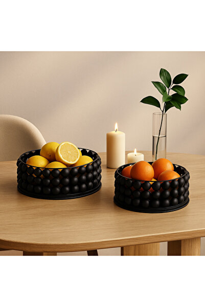 YINZUO Black Metal Decorative Bowl Set Round Centerpiece Trays