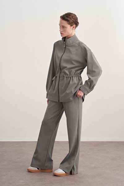 EBU Prive Γυναικείο Σετ Αθλητικό Μπουφάν Interlock O oversized Smoked