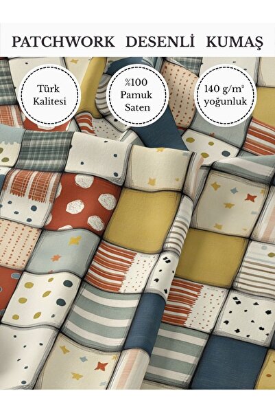 FabricMarket 100% Cotton Satin Patchwork Fabric – 155×100 cm – for Sewing and...
