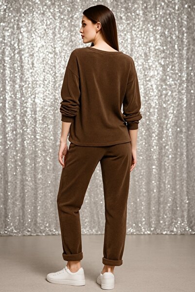 LaraLisa Crew Neck Velvet Women's Top and Bottom Set