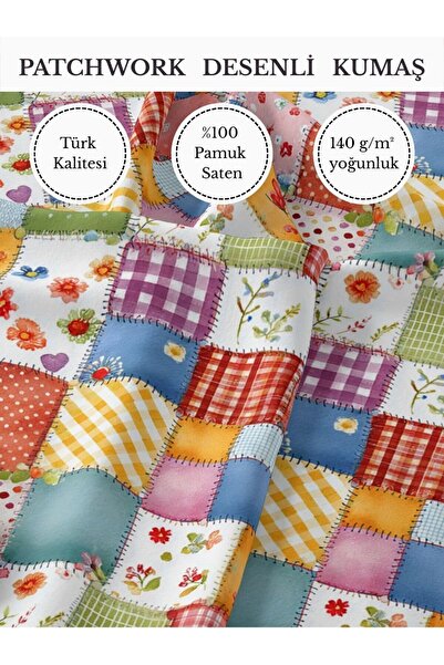 FabricMarket %100 Pamuk Saten Patchwork Kumaş – 155×100 cm – Dikiş ve DIY İçin
