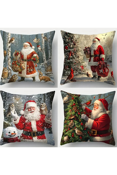 CN 4-Piece Set, Christmas Pillowcase, 44.96Cm*44.96Cm, Single-Sided Printed , Christmas Decorated Pillowcase