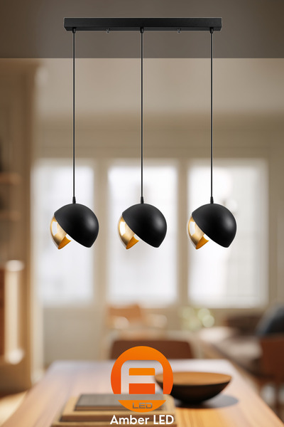 AmberLED Modern Metal Gövdeli 3'lü Sarkıt Avize Mutfak ve Salon İçin E27 Uyumlu