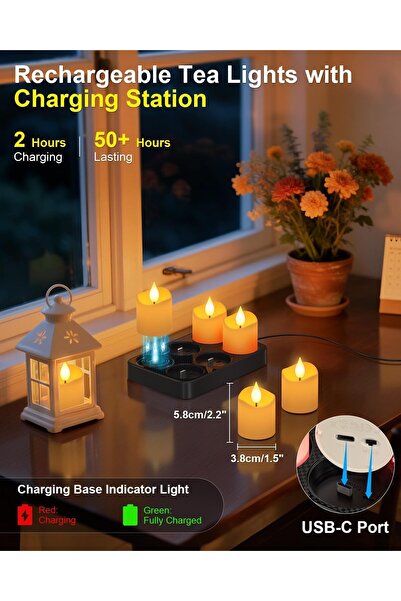 SoulBay Flameless Rechargeable Candles, 6pcs Votive with Charging Base & Remote