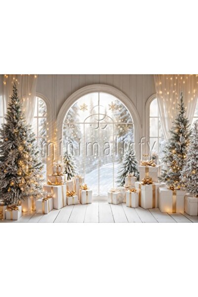Minimalisfy Büyülü Kış Penceresi: Karla Kaplı Süslemeler Noel Yeni Yıl 200x15...