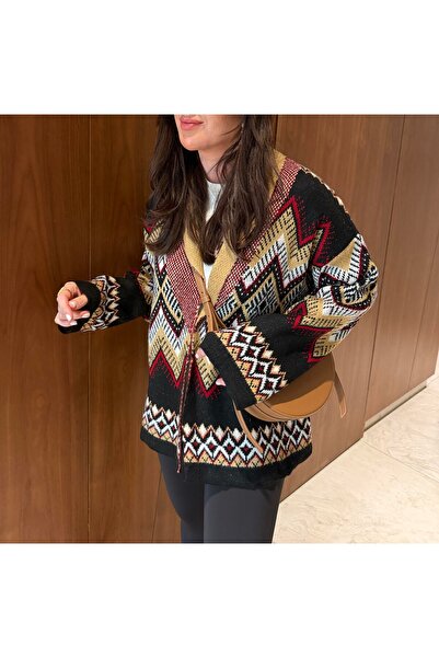 Lavanta Tekstil Zigzag Patterned Knitwear Cardigan