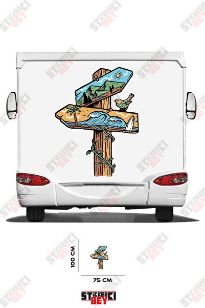 STİCKERCI BEY Illustrated Direction Sign Visual Caravan Sticker Covering