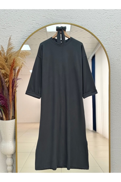 MİHRA STORE Alana Double Sleeve Casual Thessaloniki Dress-Na2409 Anthracite