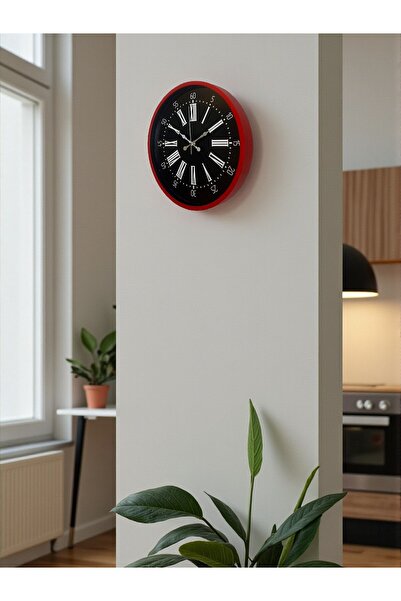 DENİSAM Zentime 36 cm Red Decorative Wall Clock