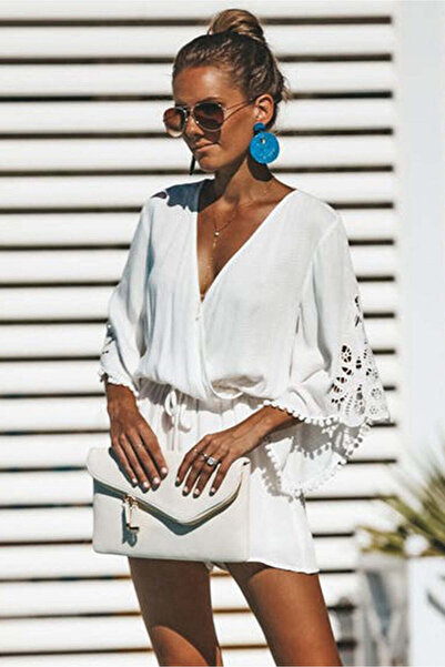 WildFashion Casual short jumpsuit with embroidery and tassels N854-2