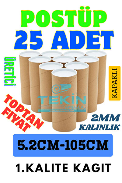 Tekin Ambalaj Postüp Silindir Kutu 5.2cm x 105cm | 25’li Karton Rulo Gönderi Tüpü Toptan Kargo Kutusu
