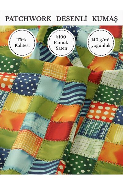 FabricMarket %100 Pamuk Saten Patchwork Kumaş – 155×100 cm – Dikiş ve DIY İçin