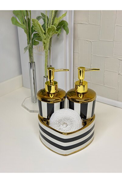 cicizuccaciye Çift Hazneli Siyah Beyaz Lüx Sıvı Sabunluk / Süngerlim