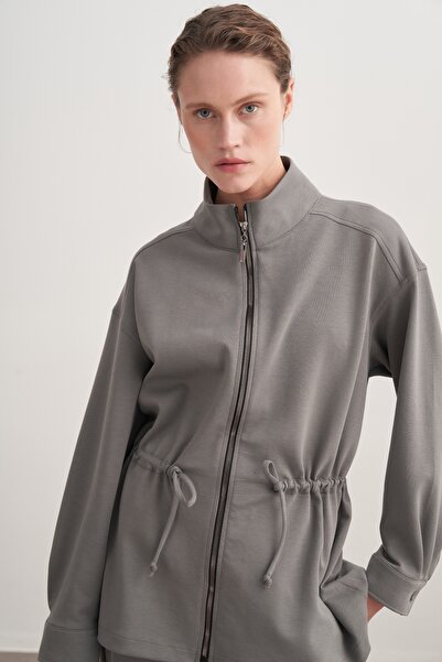 EBU Prive Γυναικείο Σετ Αθλητικό Μπουφάν Interlock O oversized Smoked