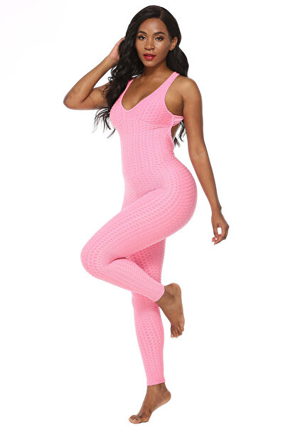 WildFashion Long jumpsuit with textured pattern and bare back G731-5