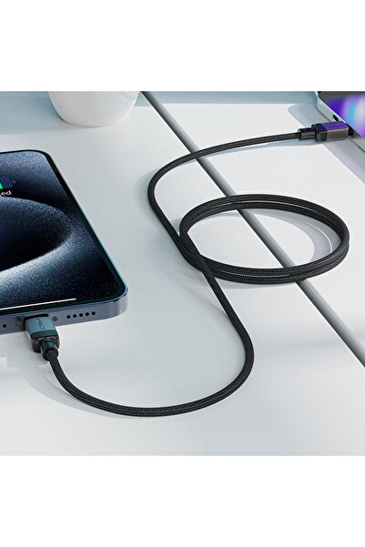 Acefast Charging Cable USB-C to USB-C, High-Speed 60W, 1.2m Length, Nylon Braided Design - Black