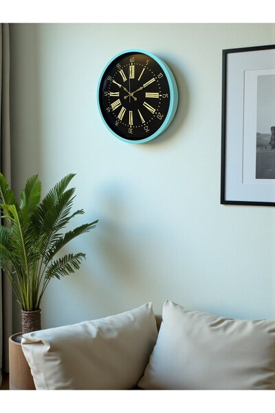 DENİSAM Zentime 36 cm Turquoise Decorative Wall Clock