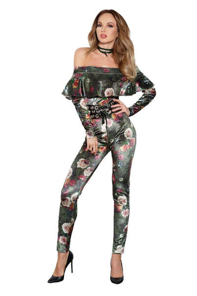 WildFashion Long jumpsuit with Printed and bare shoulders V787-100