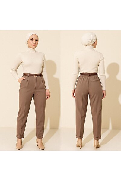 MY ARJA JEANS KEMERLİ ARKA LASTİKLİ TEK PİLELİ DUBLE PAÇA KADIN PANTOLON