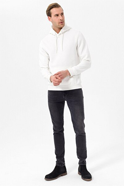 SÜVARİ supradimensionat Bumbac croială cu textura moale, cu fleece în interior basic cu glugă Alb Swea tricou