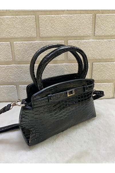 sdcderi Siyah Sert Deri Ayarlanabilir Askılı El ve Omuz Çantası