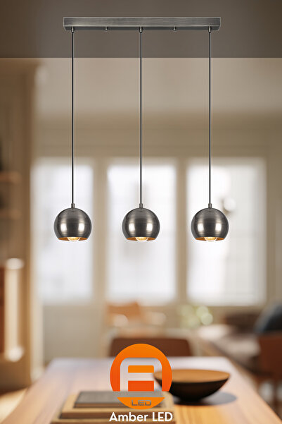 AmberLED Top Metal Gövdeli 3'lü Sarkıt Avize Modern Tasarım Mutfak ve Salon İçin