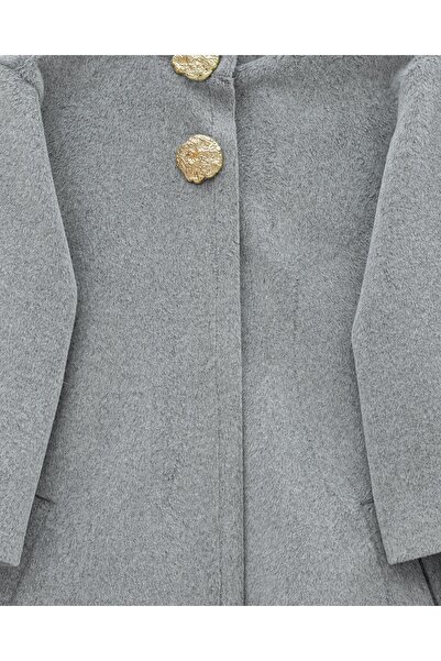 MissRunin Gold Broşlu Gizli Çıtçıt Düğmeli Cepli Astarlı Kaşe Kap