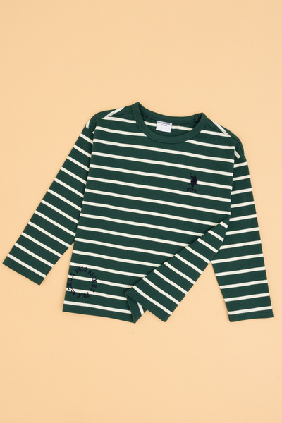 U.S. Polo Assn. سويت شيرت برقبة دائرية للأولاد باللون الأخضر الداكن 50316684-...