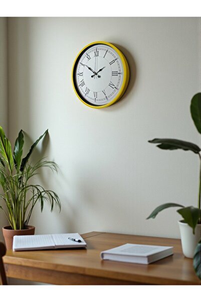 DENİSAM Zentime 36 cm Yellow Decorative Wall Clock