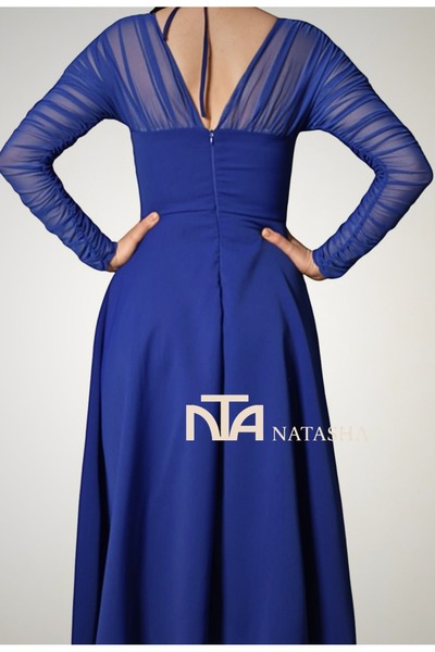 NATASHA Fashion Women's blue dress with a unique sleeve design