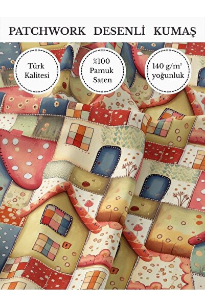 FabricMarket %100 Pamuk Saten Patchwork Kumaş – 155×100 cm – Dikiş ve DIY İçin