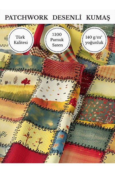 FabricMarket %100 Pamuk Saten Patchwork Kumaş – 155×100 cm – Dikiş ve DIY İçin