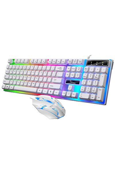 OMC Wired mouse and keyboard kit, LED lights combo gaming, computer, laptop, white