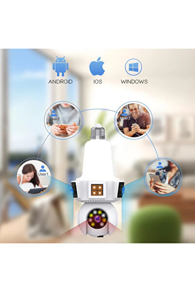 hotzeass WiFi Bulb Surveillance Camera, Triple, 360° Rotation, Night Vision, Integrated Microphone – White